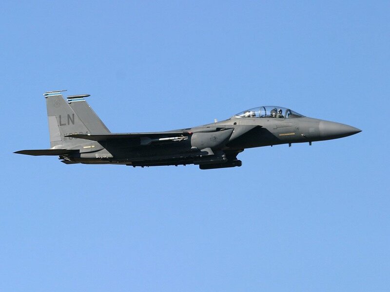 Military Jet in Flight — Gray, Clear, Afternoon, Photograph, Aircraft