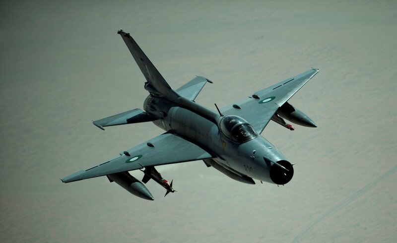 Military Jet in Flight — Gray, Dramatic, Photograph, Aircraft, Missiles, Desert