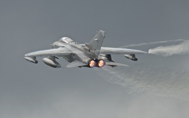 Military Jet in Flight — Gray, Dramatic, Photograph, Jet Engine, Afterburner