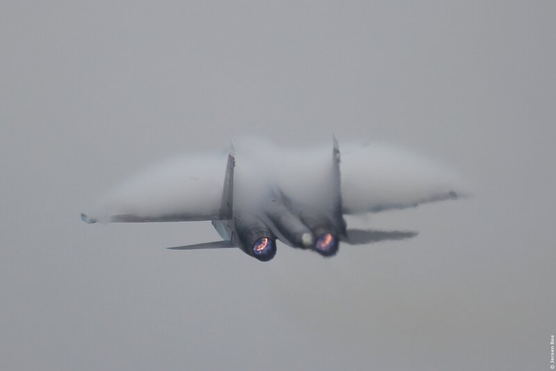 Military Jet in Flight — Gray, Dramatic, Photograph, Jet Engine, Condensation Cloud