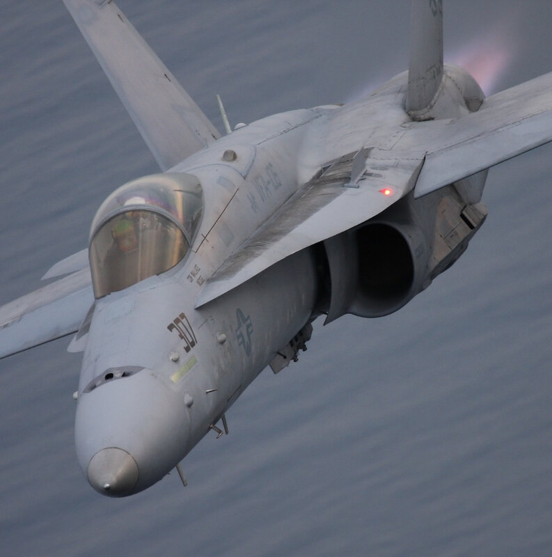 Military Jet in Flight — Gray, Dramatic, Photograph, Pilot, Ocean