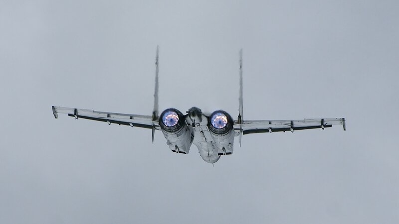 Military Jet in Flight — Gray, Dramatic