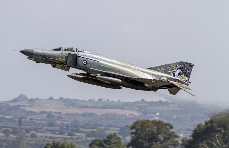 Military Jet in Flight — Gray, Dynamic, Afternoon, Photograph, Aircraft, Landscape