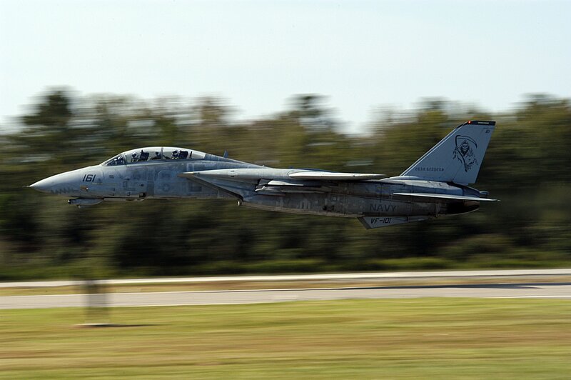 Military Jet in Flight — Gray, Dynamic, Afternoon, Photograph, Aircraft, Runway