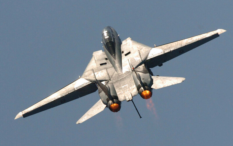 Military Jet in Flight — Gray, Dynamic, Afternoon, Photograph, Jet Engine, Afterburner, Sky