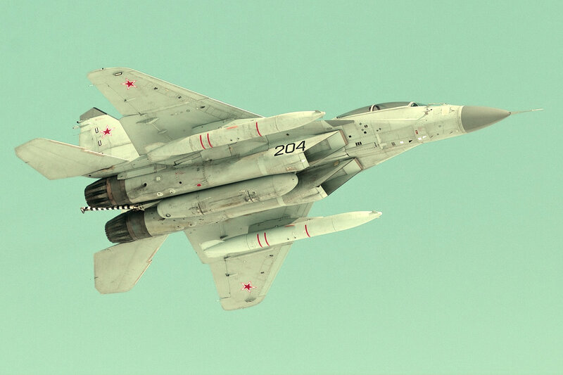 Military Jet in Flight — Green, Aerial