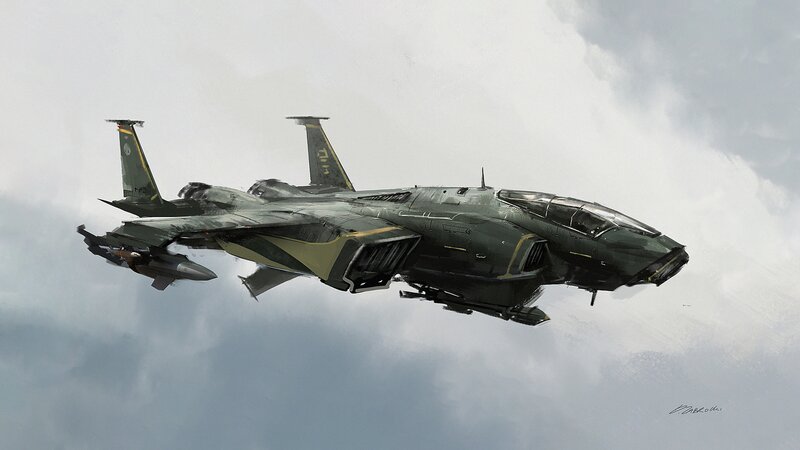 Military Jet in Flight — Green, Dramatic, Digital Art, Clouds