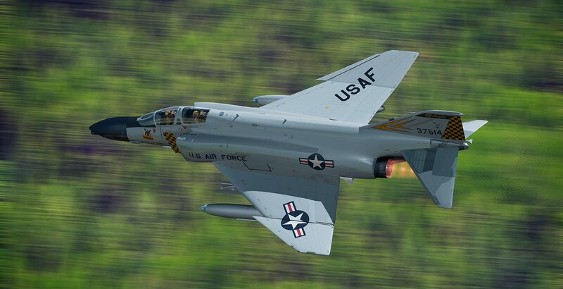Military Jet in Flight — Green, Dynamic, Photograph, Aircraft, Forest