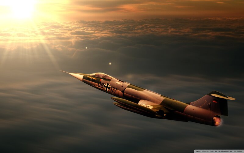 Military Jet in Flight — Orange, Dramatic, Sunset