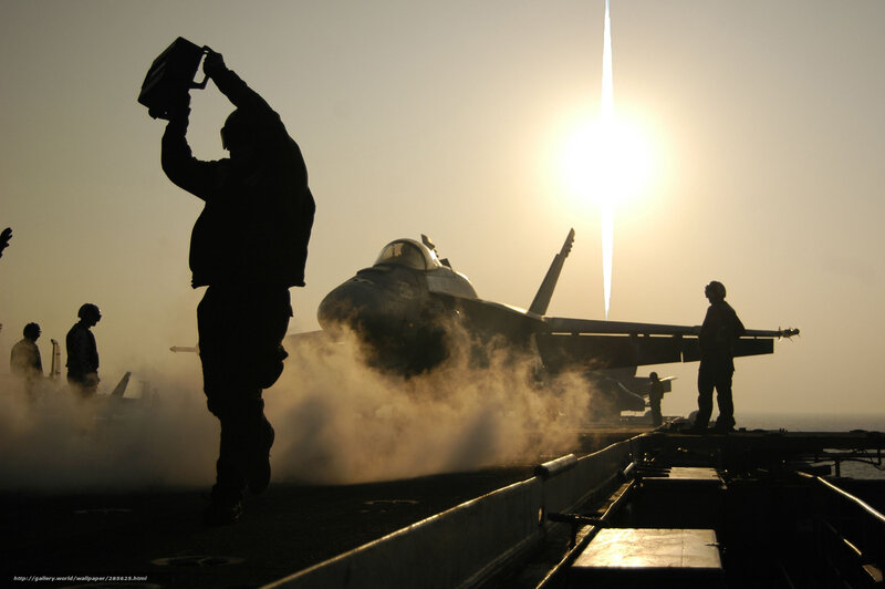 Military Jet on Aircraft Carrier — Black
