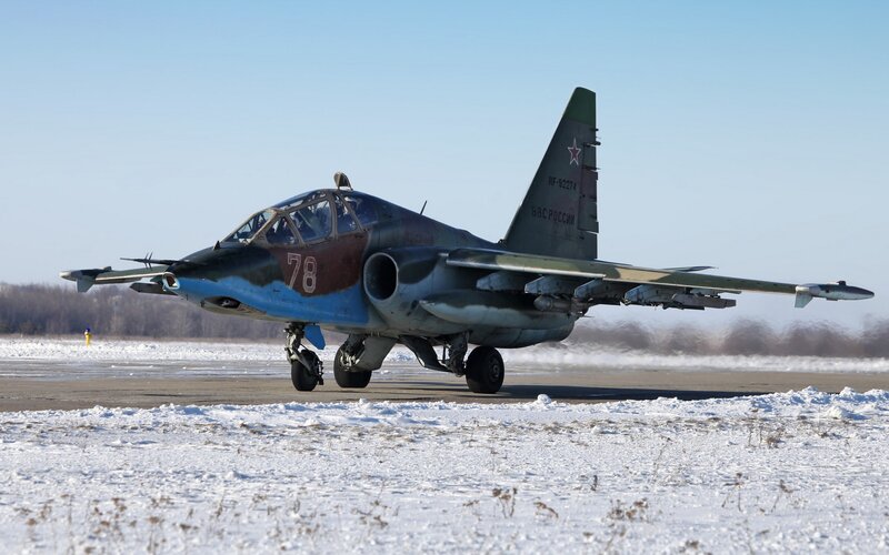 Military Jet on Runway — Blue