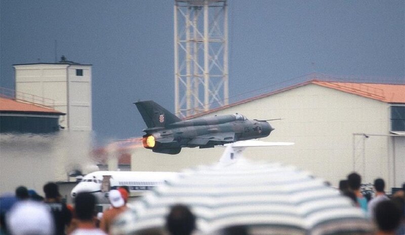 Military Jet Taking Off — Gray, Dramatic, Afternoon