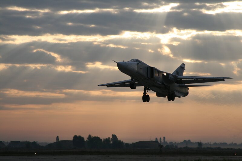 Military Jet Taking Off — Gray, Dramatic, Sunset, Photograph