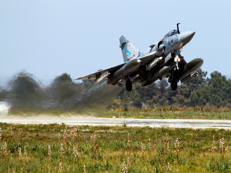Military Jet Taking Off — Gray, Dynamic, Afternoon, Photograph, Airplane, Runway, Trees