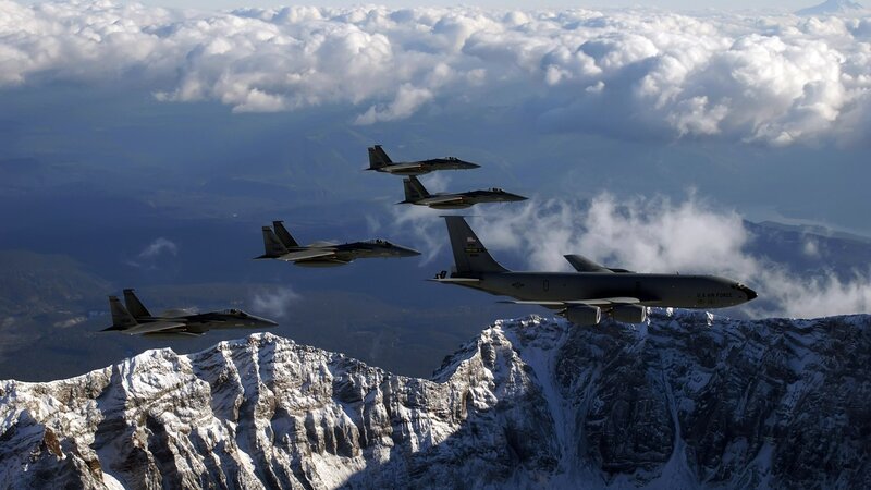 Military Jets Flying — Gray, Dramatic, Photograph