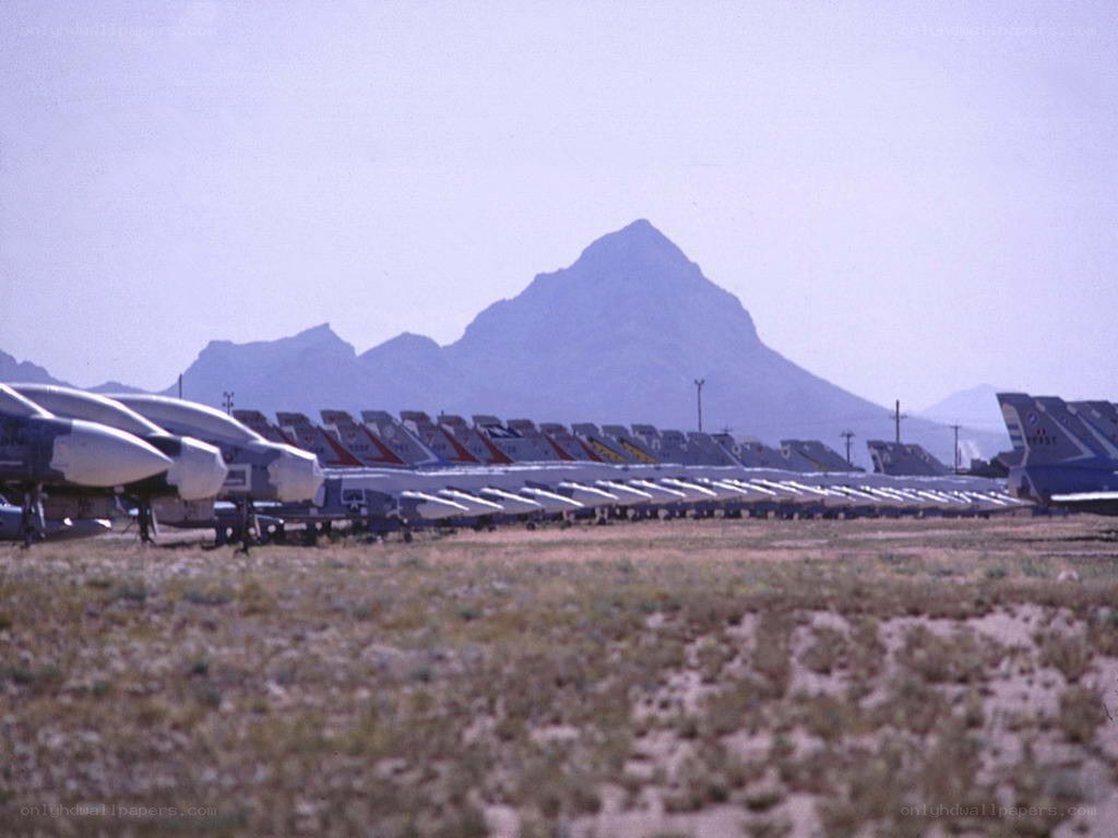 Military jets in desert storage