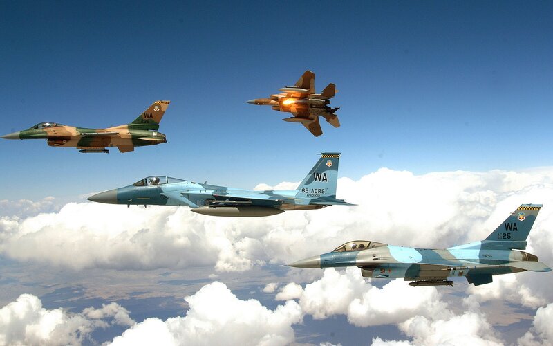 Military Jets in Formation — Blue, Dramatic, Afternoon, Photograph, Aircraft, Clouds