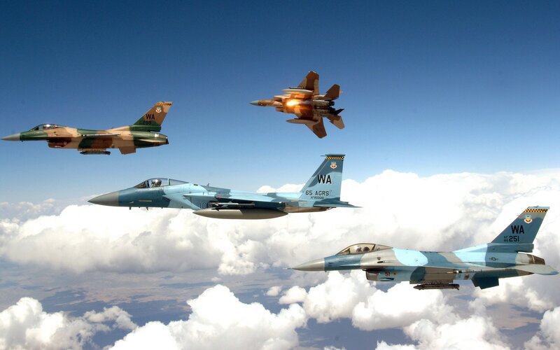 Military Jets in Formation — Blue, Dramatic, Afternoon, Photograph, Clouds