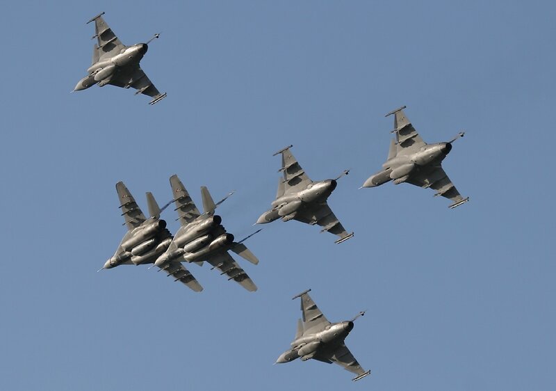 Military Jets in Formation — Blue