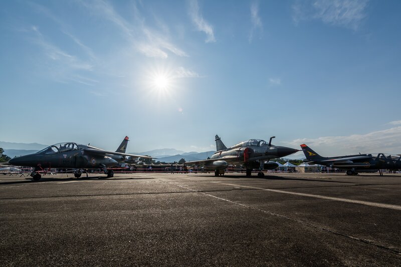 Military Jets on Tarmac — Blue