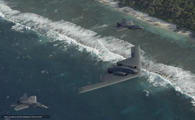 Military jets over tropical island