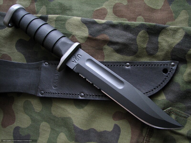 Military knife on camouflage