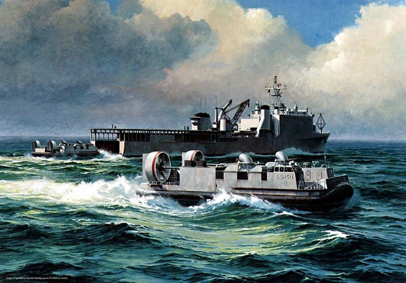 Military landing craft at sea