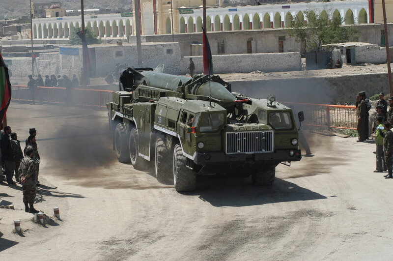 Military missile launcher on display