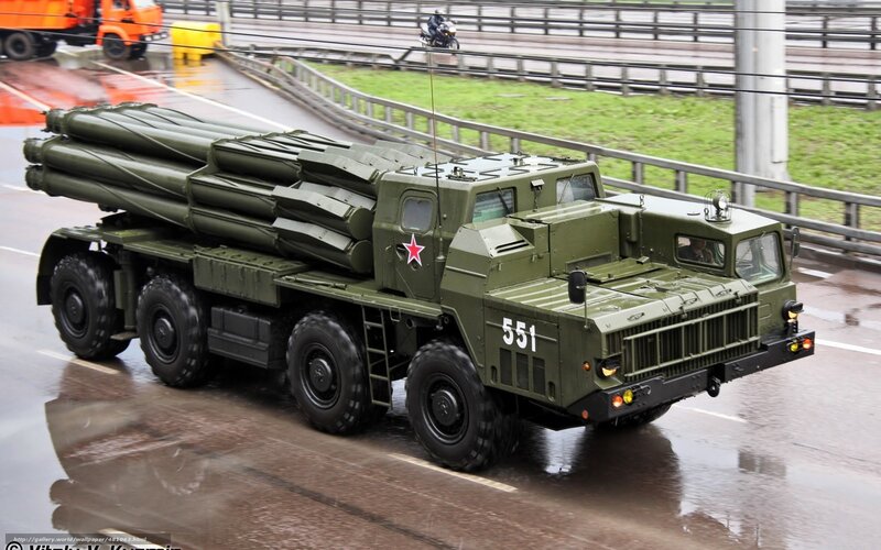 Military missile launcher on road