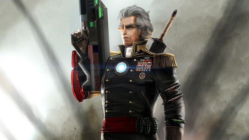 military officer with futuristic weapon