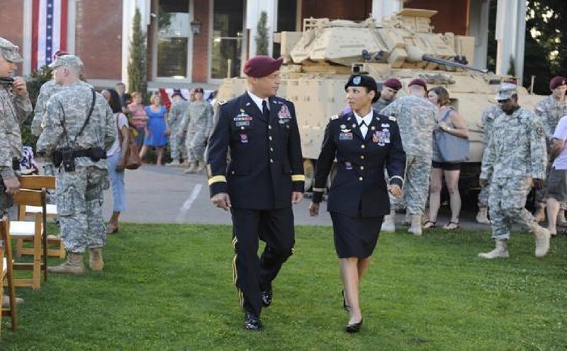 Military Officers Walking — Green, Formal