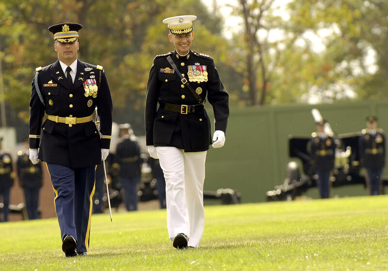 Military Officers Walking — Green