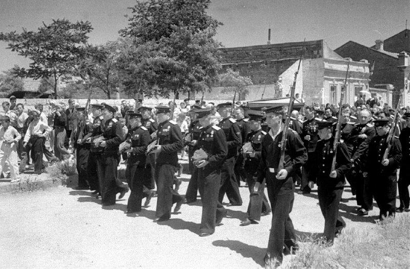 Military parade in a town