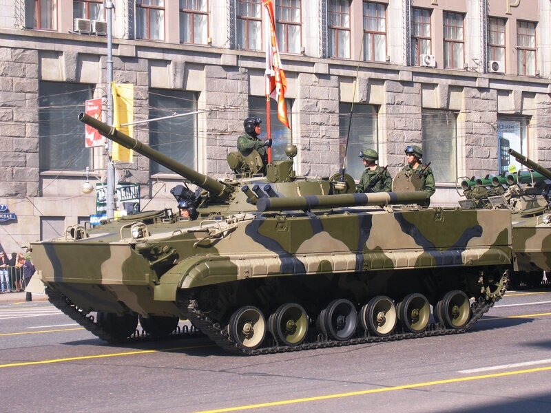 Military parade with armored vehicles