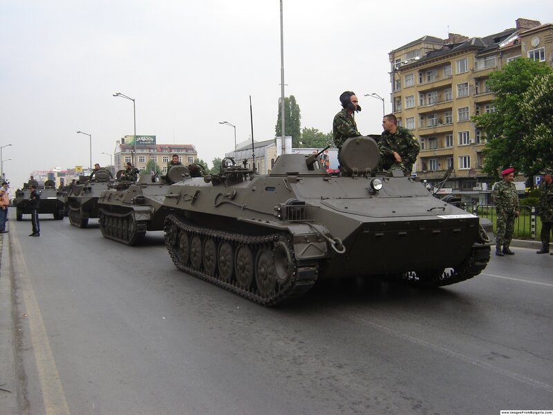 Military parade with armored vehicles
