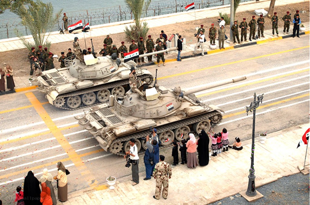 Military parade with tanks