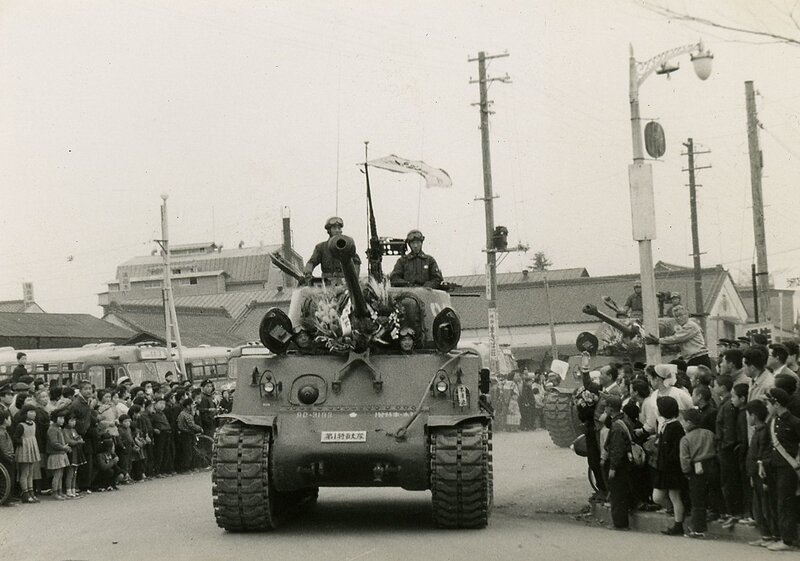 Military parade with tanks