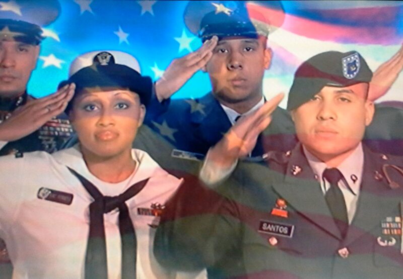 Military Personnel Saluting — Blue