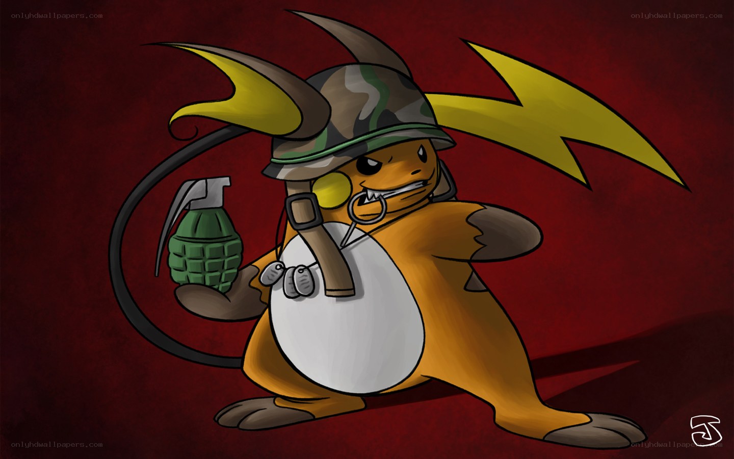 military pikachu with grenade