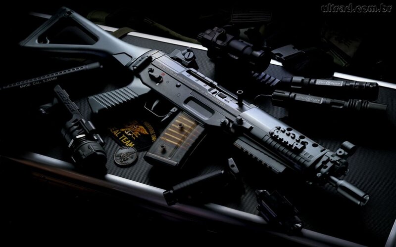 Military Rifle with Accessories — Black, Dramatic