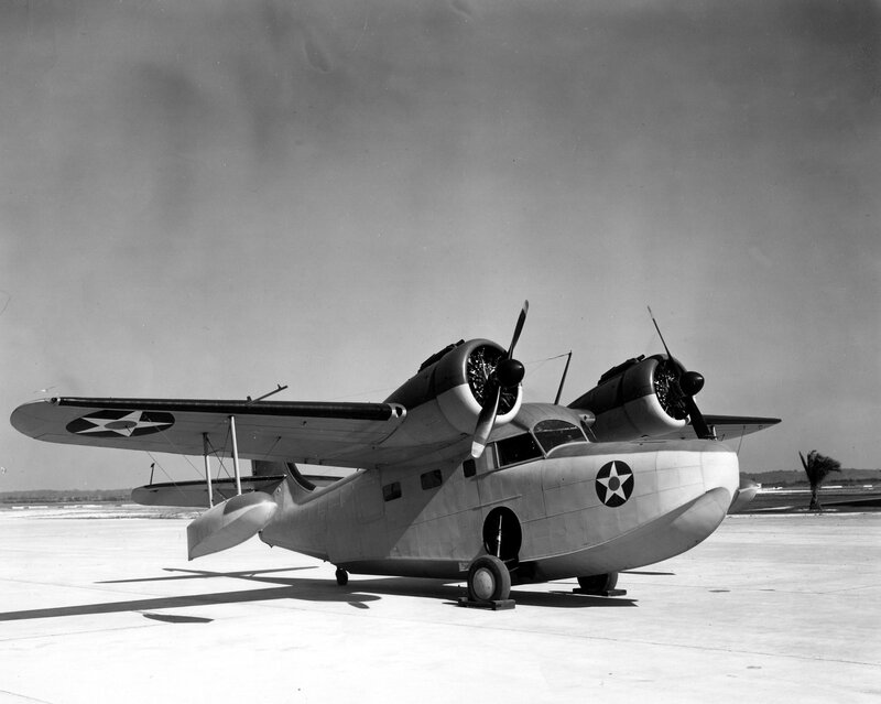 Military seaplane on tarmac