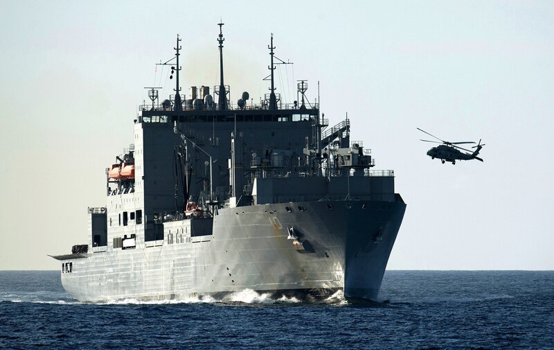 Military Ship and Helicopter — Gray