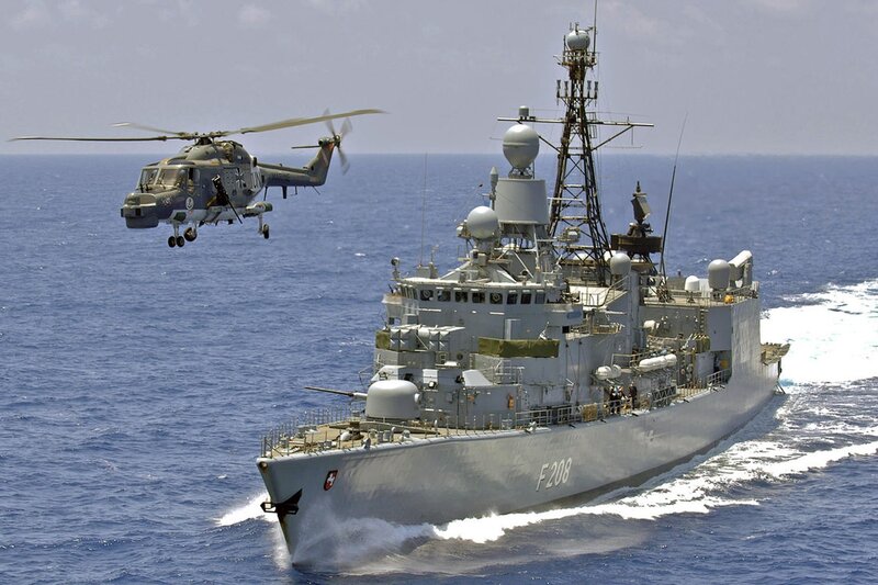 Military Ship and Helicopter