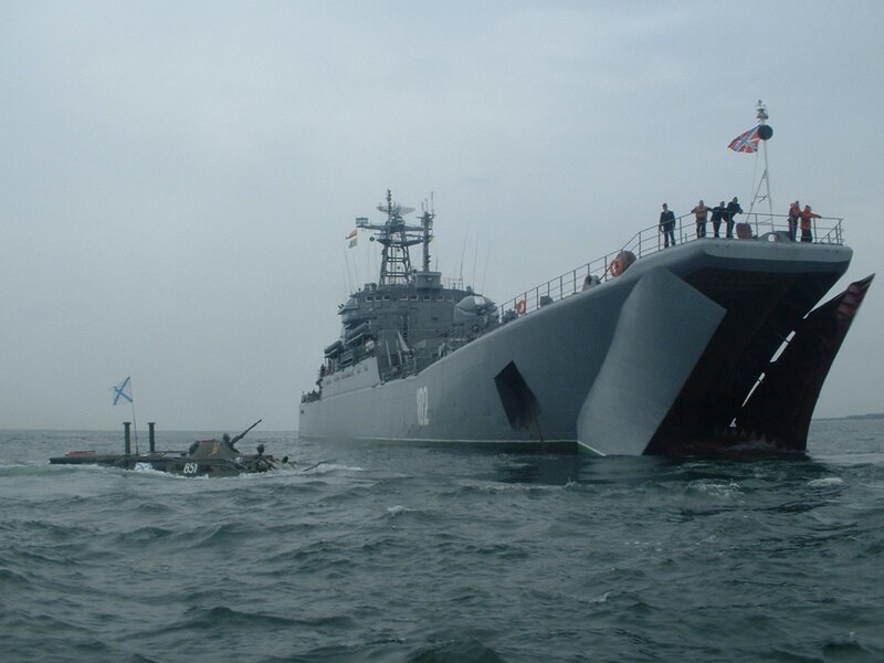 Military ship and submarine in sea
