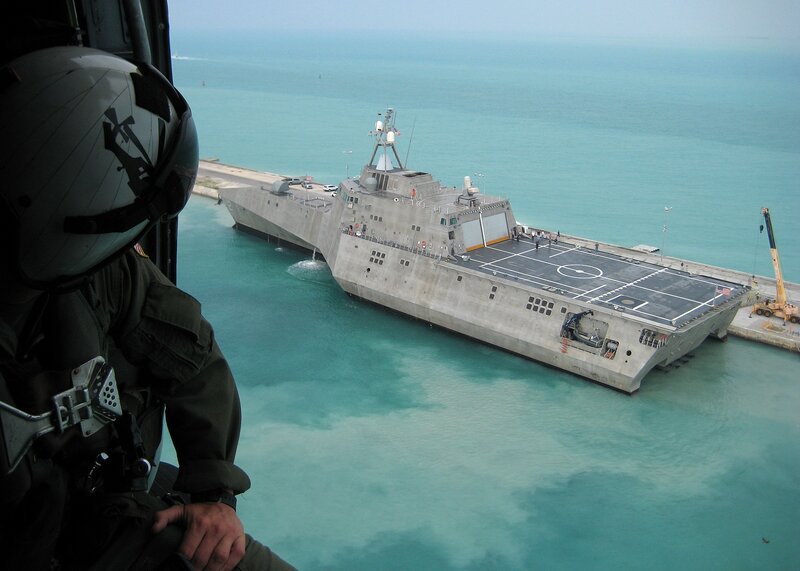 Military Ship at Dock — Gray, Calm