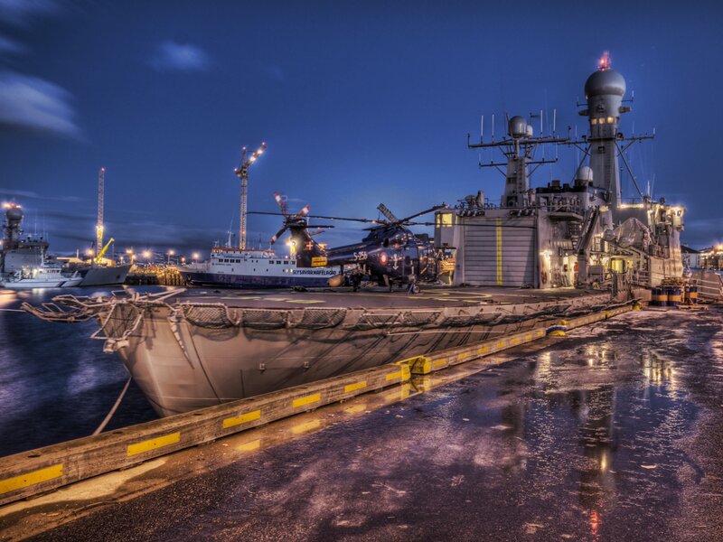 Military Ship at Dock
