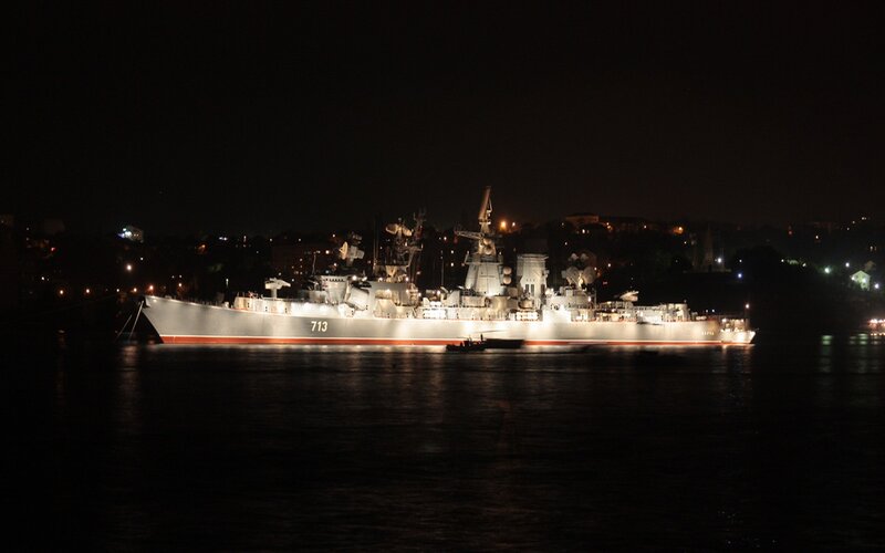 Military Ship at Night — Black