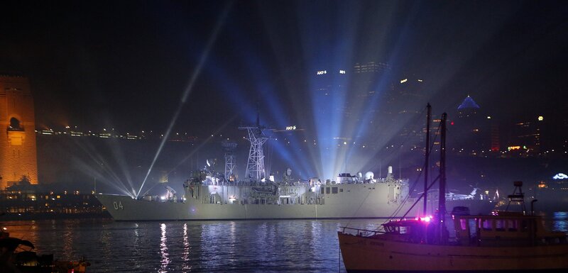 Military Ship at Night