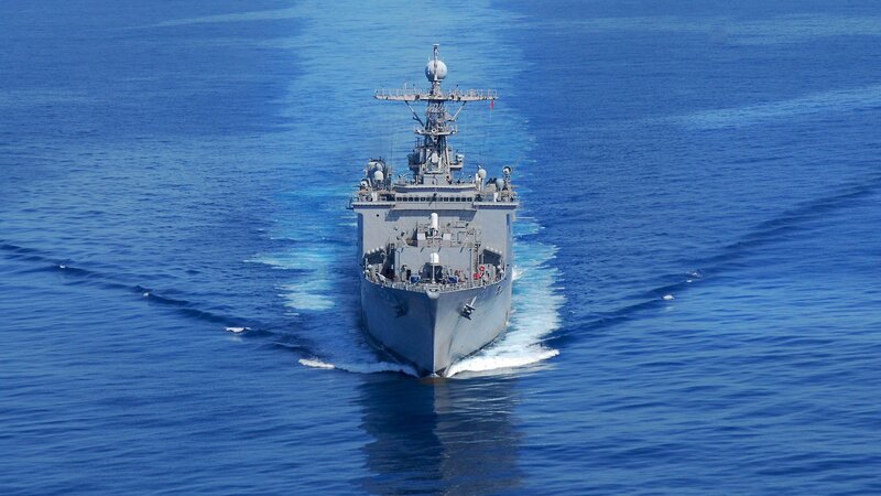 Military Ship at Sea — Blue, Calm