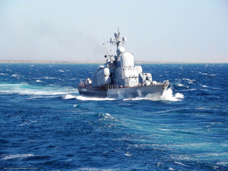 Military Ship at Sea — Blue, Dynamic, Afternoon